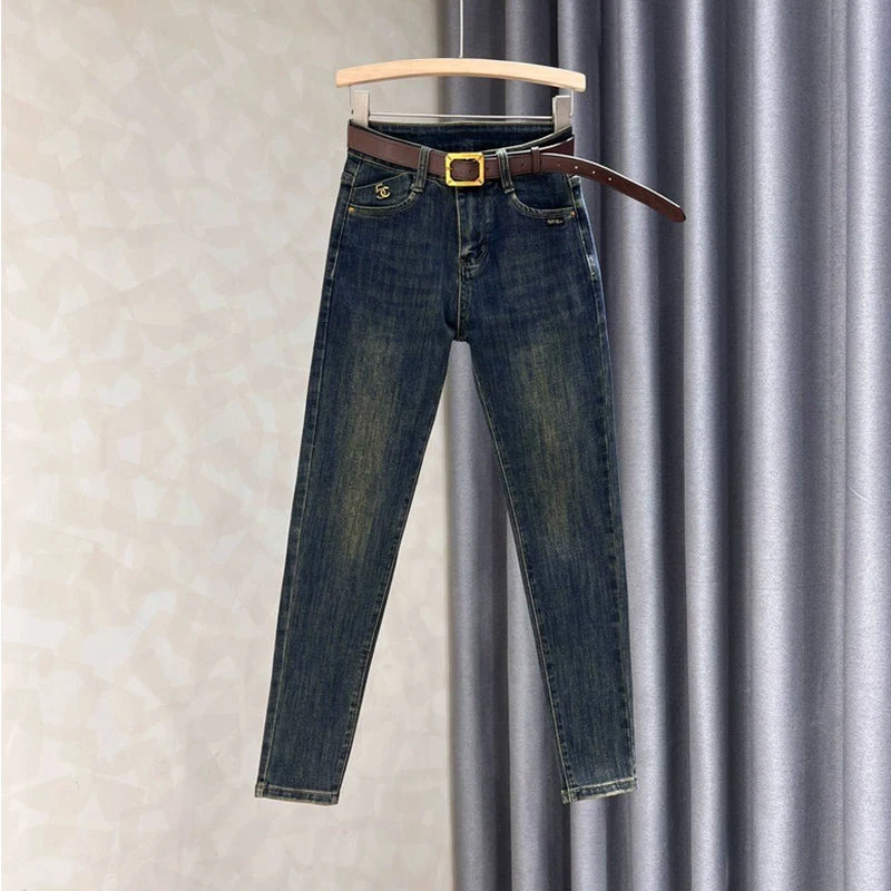 弹力简约牛仔裤女2023年秋季新款修身显瘦百搭减龄高腰小脚铅笔裤