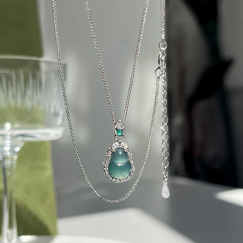 链子925银合成锆石 纯银葫芦项链气质轻奢锁骨链毛衣链小众设计感