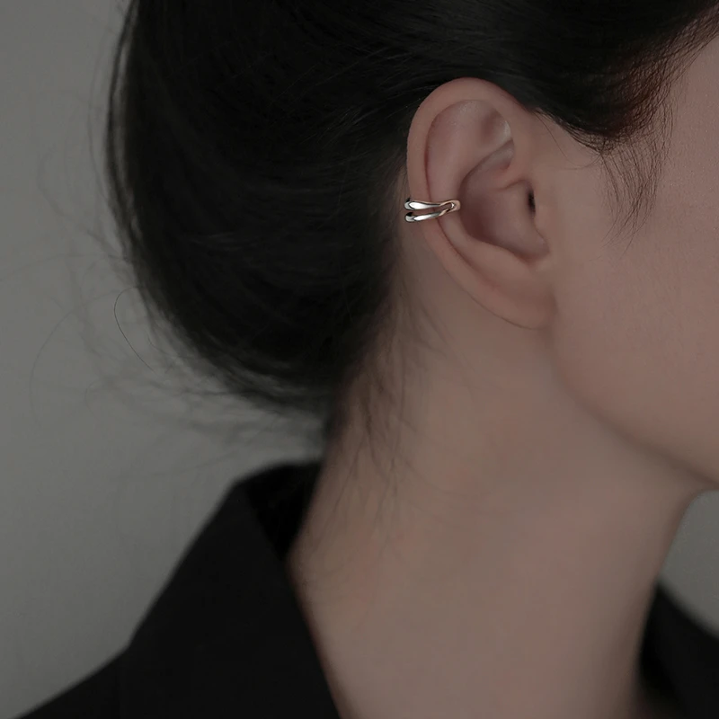 足银耳饰 999纯银双层耳夹女小众设计个性简约无耳洞耳环百搭耳饰