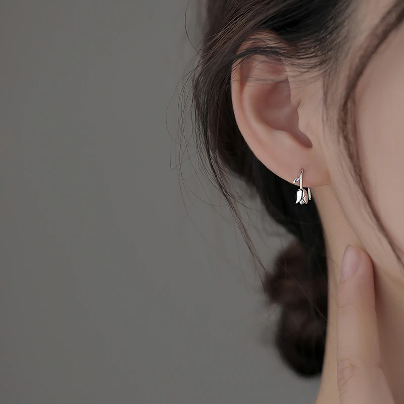925银耳饰 纯银郁金香耳钉女2024年新款气质高端耳环小众足银饰品