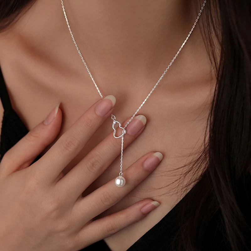 链子925银仿珍珠 纯银葫芦项链轻奢小众设计感时尚气质毛衣链新款