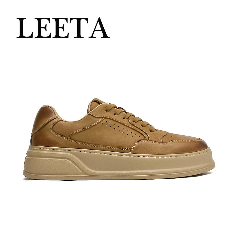 头层牛皮新款男鞋潮流百搭小白鞋厚底休闲板鞋复古工装鞋男709