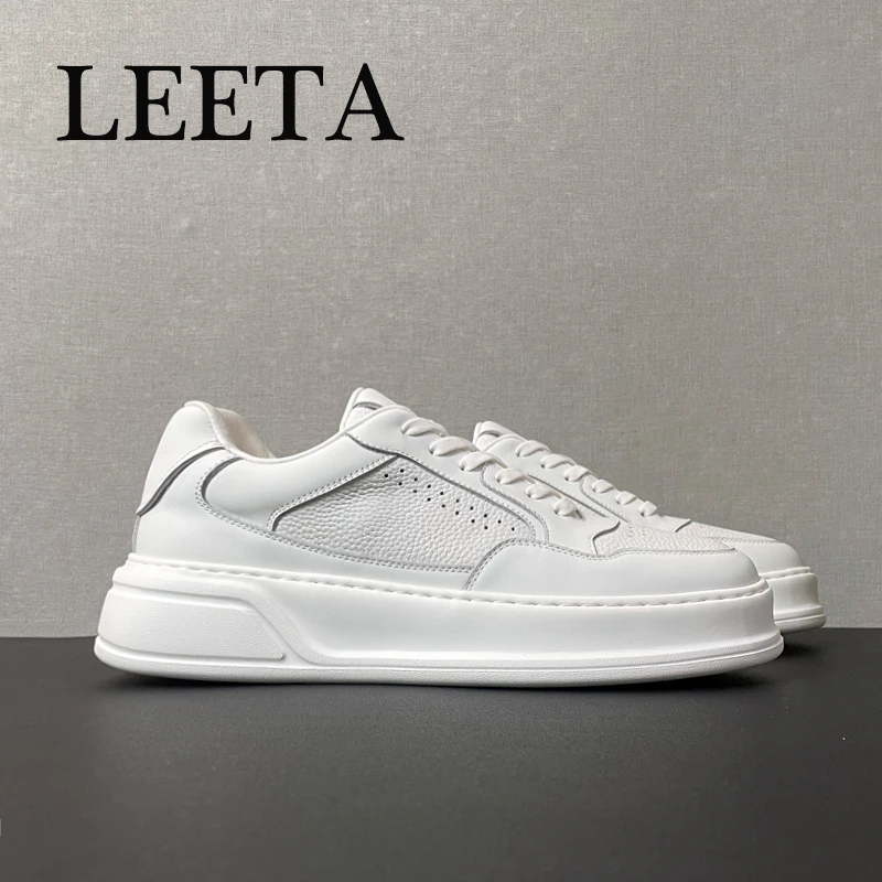 头层牛皮秋冬新款男鞋潮流时尚百搭小白鞋厚底轻质休闲板鞋男709