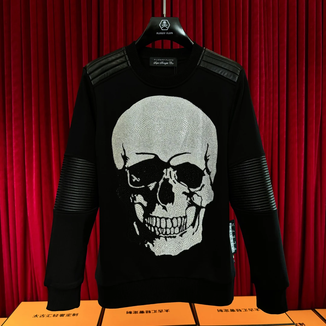 PLIPHPP PLEPN正品2024新款 烫钻大骷髅头 圆领高端男士卫衣W3362