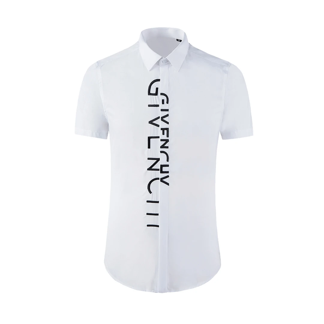 夏季春夏户外刺绣休闲短袖透气男士衬衫修身男子白色翻领半袖衬衣