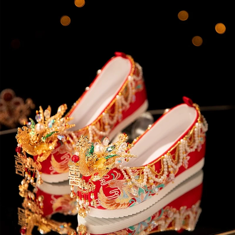 永夜星河原创手工中式婚鞋内增高汉婚出阁汉服婚鞋高级感秀禾鞋