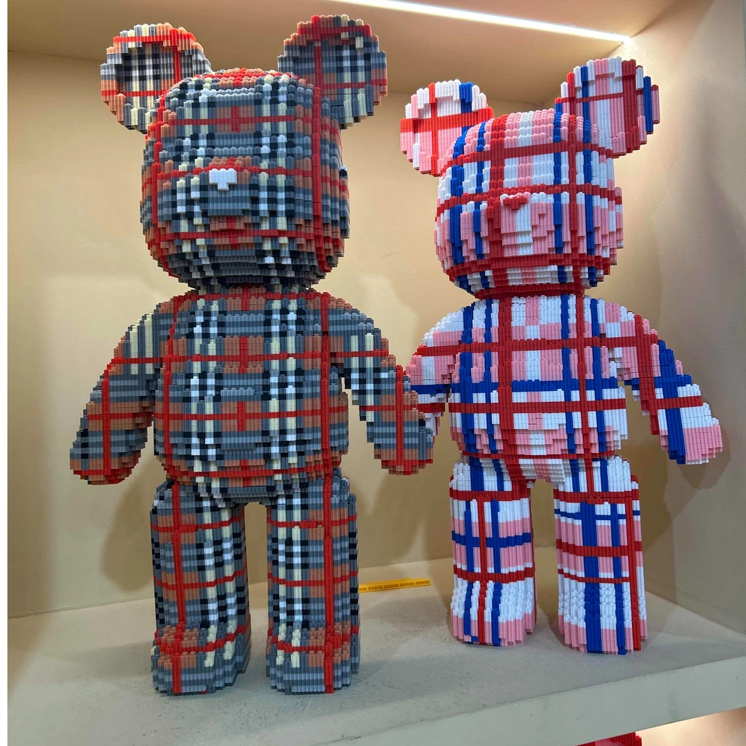 灰棕格子熊+蓝粉格子熊两只组合-潮时尚环保拼装益智玩具礼物