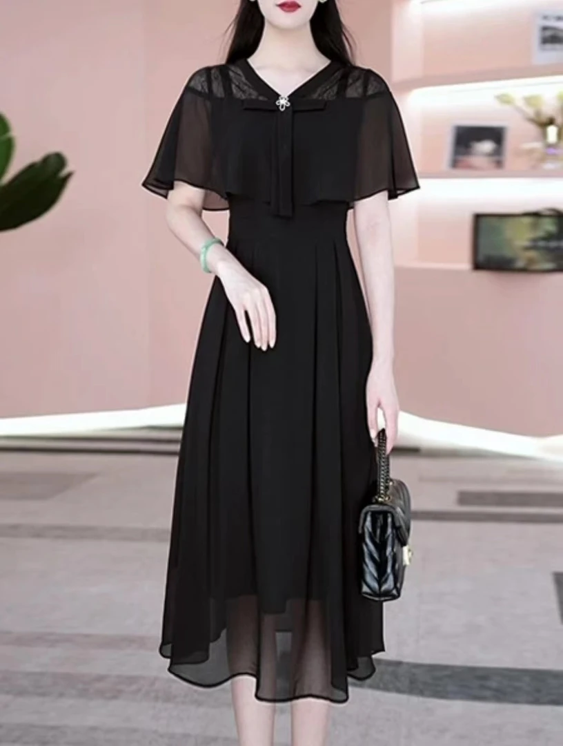 【SY127】2024年夏季高级感连衣裙中长裙短袖时尚高腰显瘦高档女装