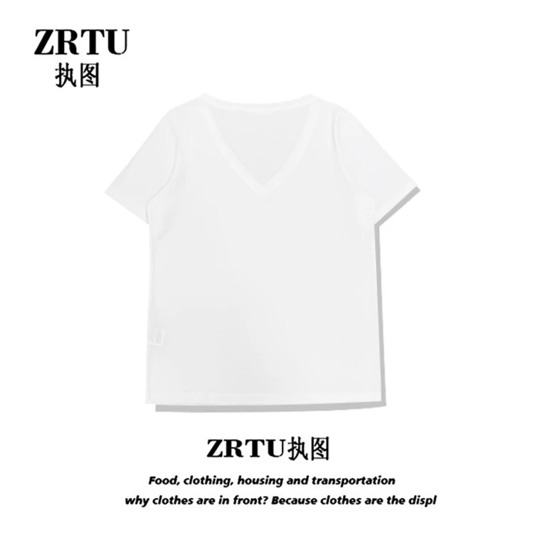 ZRTU/执图短袖T恤女夏季显瘦上衣V领韩版修身T恤