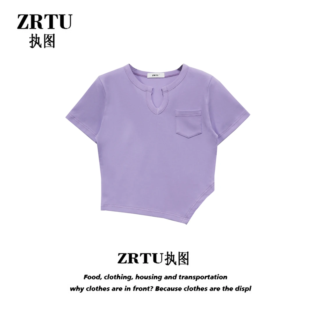 ZRTU/执图夏季新款不规则下摆设计显瘦T恤女