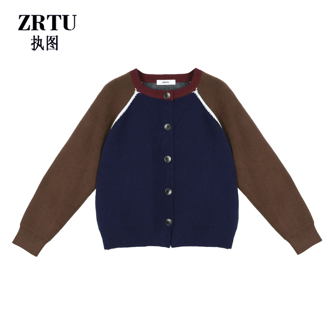 ZRTU/执图(自播）2024新款秋冬毛衣女士开衫复古撞色长袖针织衫