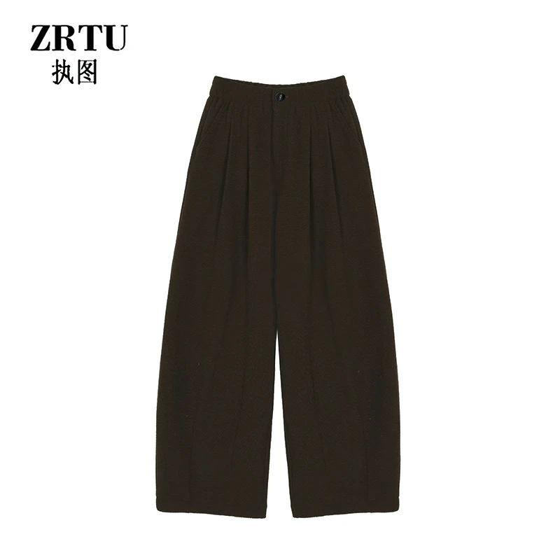 ZRTU/执图2024冬季新款休闲复古宽松百搭通勤高腰灯芯绒加绒裤