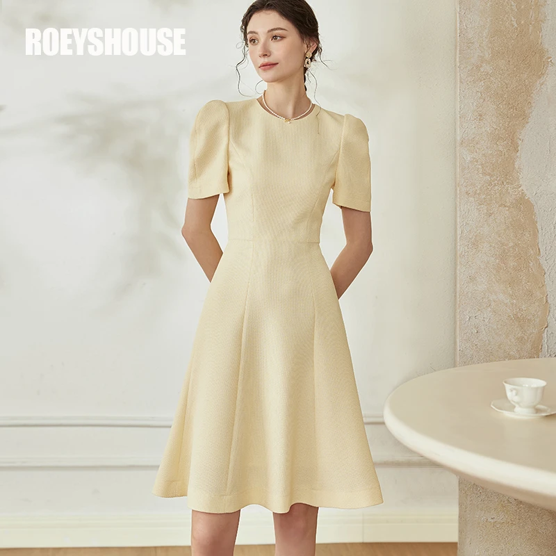 【RH】罗衣气质泡泡袖收腰连衣裙女2025夏装新款法式中长裙08605