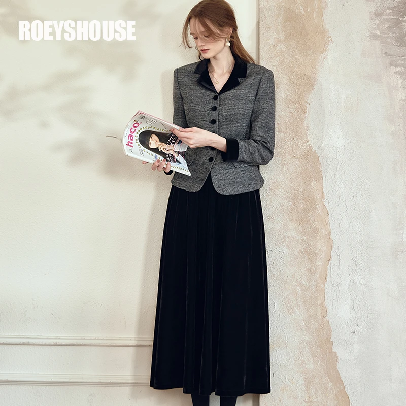 【RH】罗衣高级灰色拼接女2025秋装新款修身毛呢西服外套09735