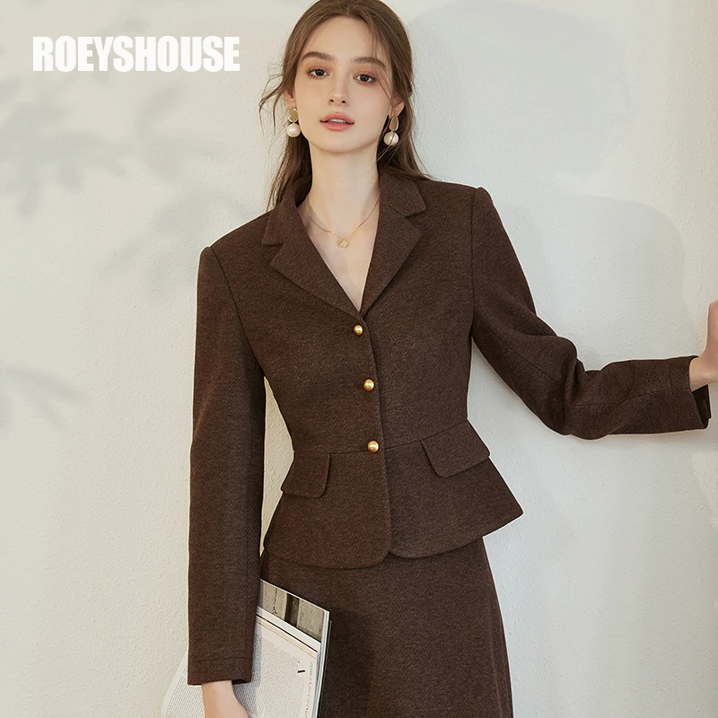 【RH】罗衣美拉德咖色修身2024早春新款复古短款气质西装外套09834