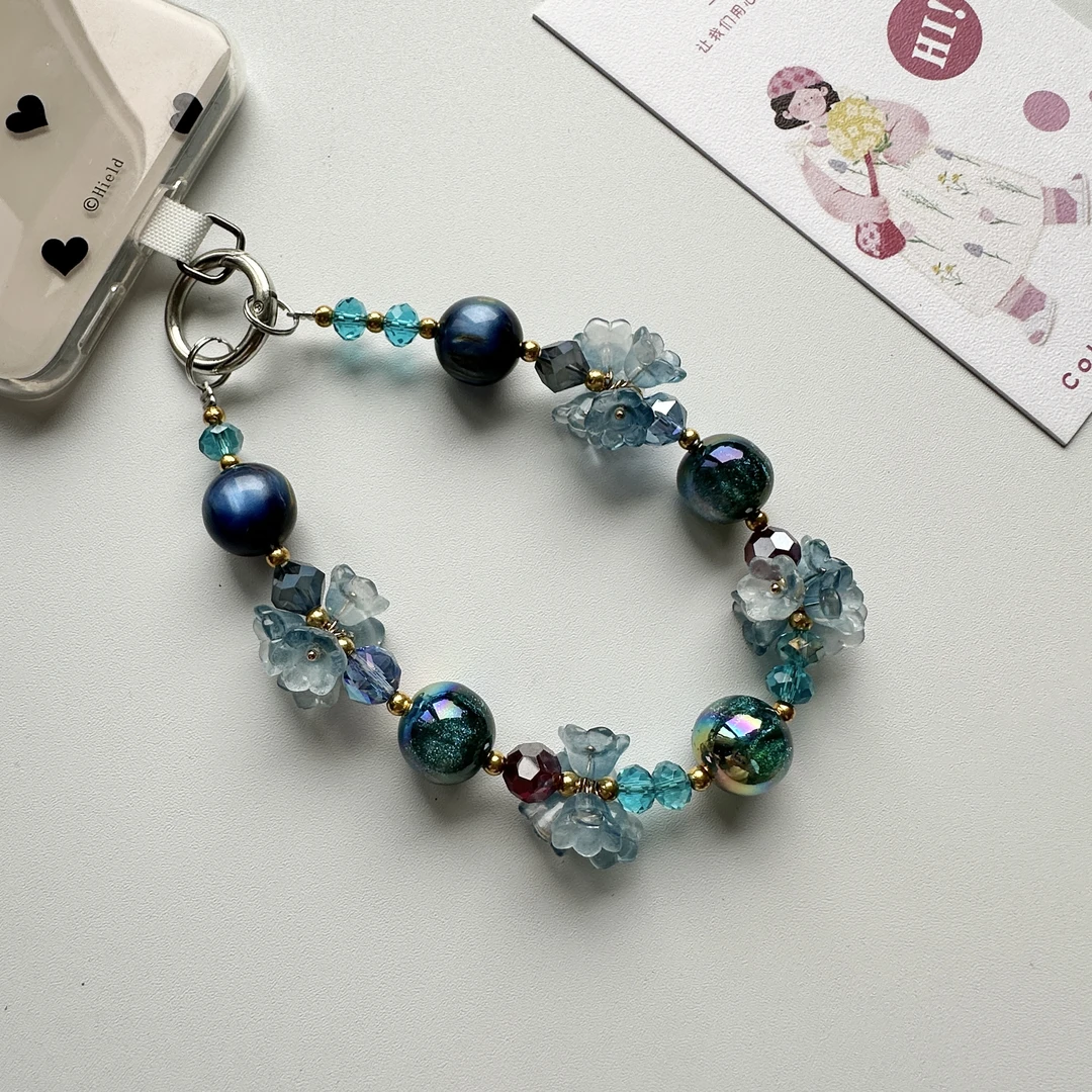 【小哥家】国风繁花手机斜挎链创意diy小清新手机挂绳包链重工短链