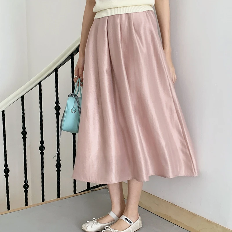 轻职风不起球休闲高腰半身裙时尚夏季气质复古半裙中长款裙子宽松