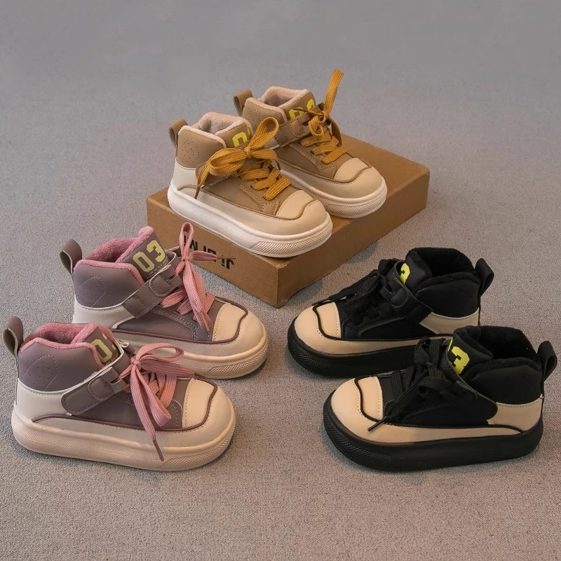 ABC儿童板鞋高帮2024冬季新款男童鞋女童运动鞋二棉加绒保暖棉鞋