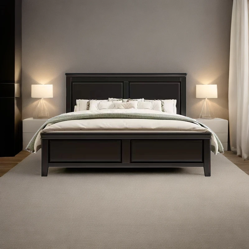 美式实木床1.8米双人板式大床主卧储物床婚床1.5米简约现代家用