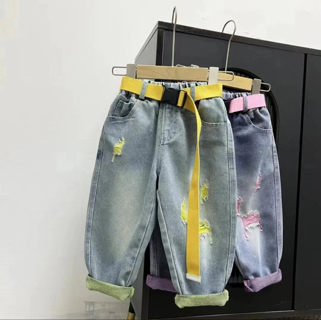 儿童牛仔裤2024新款中小童春款破洞裤中性儿童装中小童牛仔裤潮裤