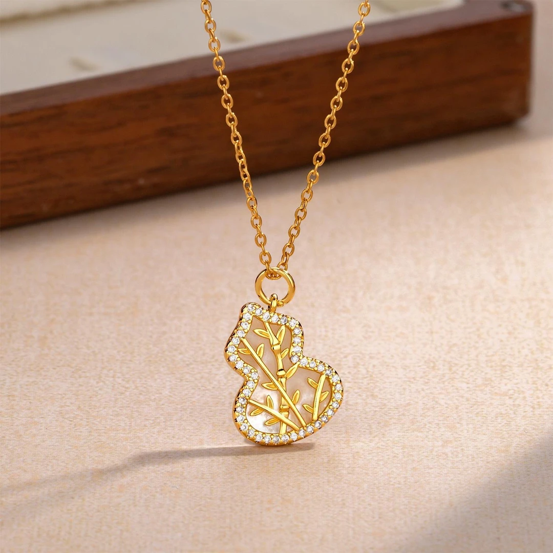 钛钢贝壳吊坠 葫芦贝壳吊坠项链新中式轻奢小众高级感钛钢项链