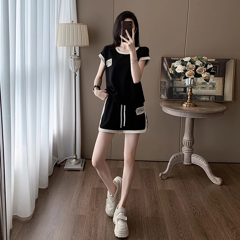 休闲时尚套装女夏季2025新款小个子洋气减龄短袖短裤运动服两件套