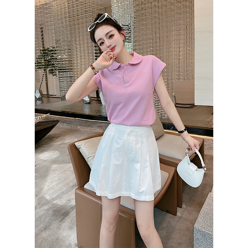 港风休闲运动套装女夏2025新款时尚减龄粉色网球服短袖短裤两件套