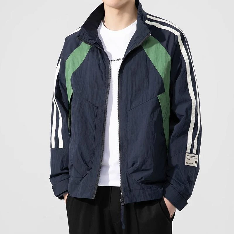 风衣时尚户外休闲连帽立领百搭薄款潮流跑步运动风拼接夹克男外套