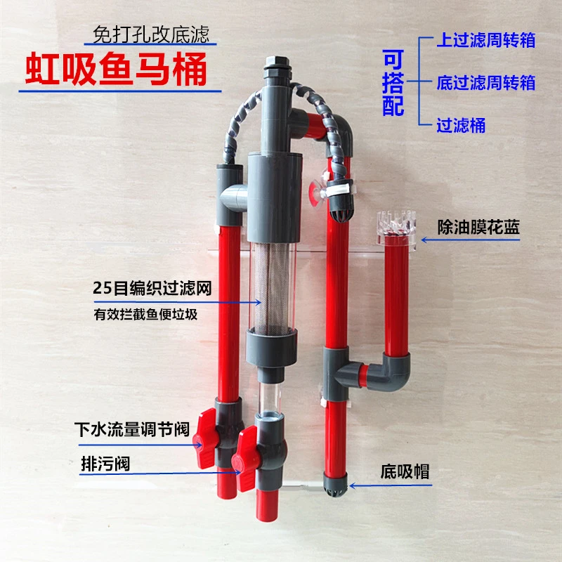 虹吸式过滤器鱼缸免打孔虹吸式马桶鱼便分离自动停复吸进水增氧管
