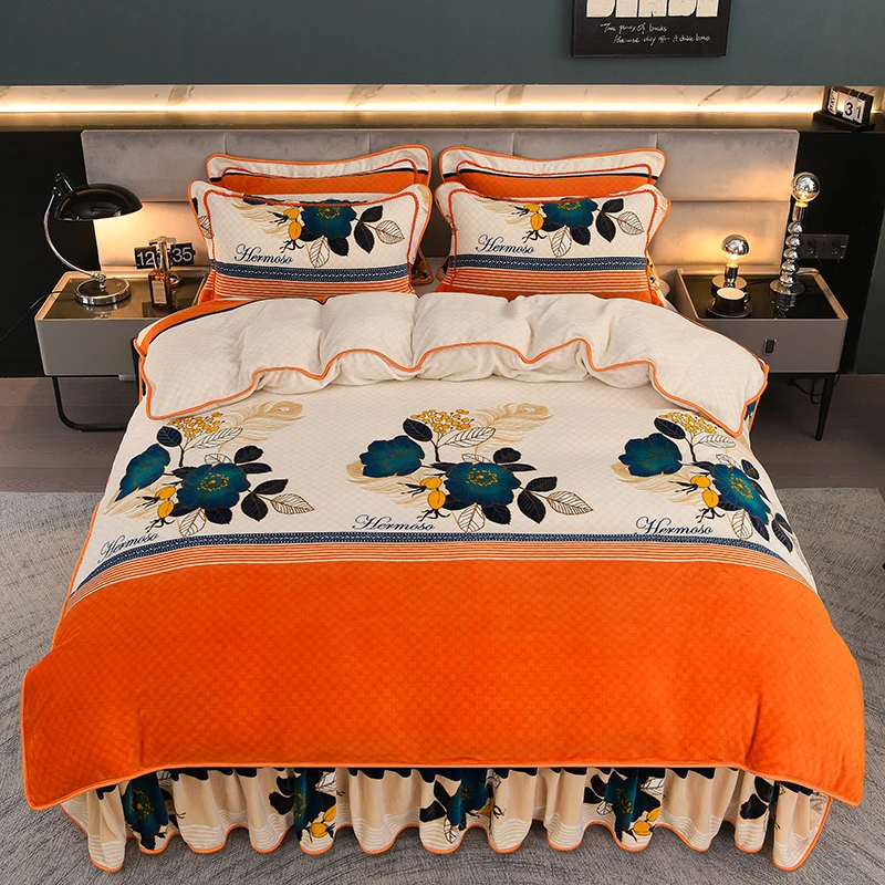 冬季加厚8.5-9斤牛奶绒床上四件套双面套绒法兰绒加绒床单4件套