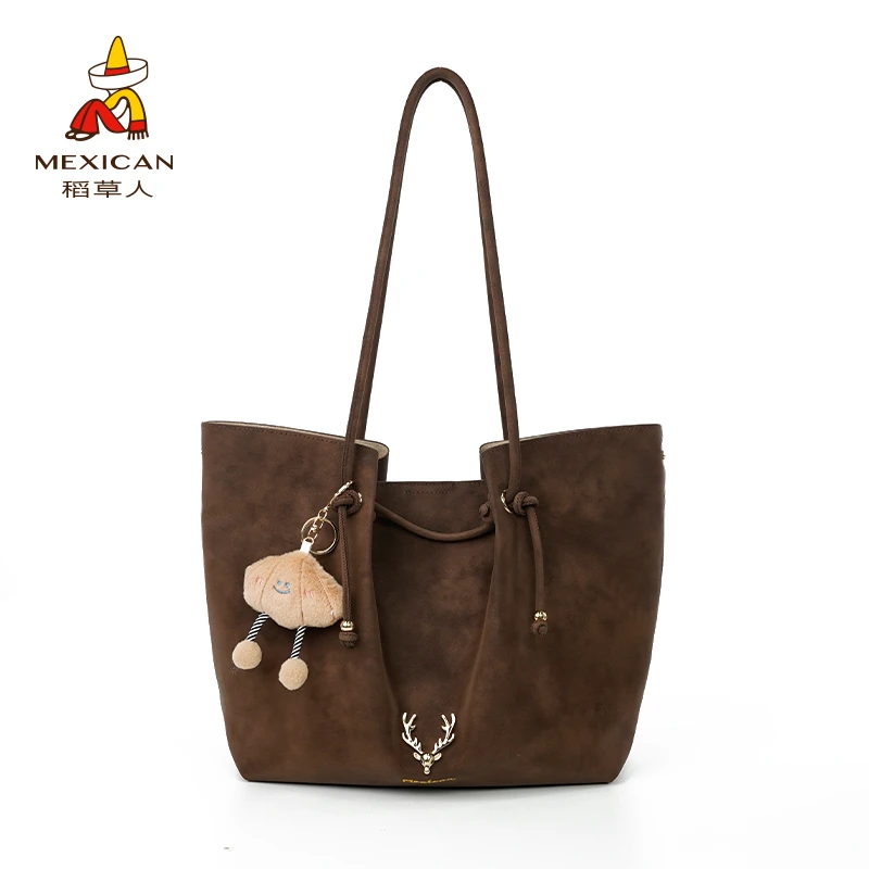 稻草人2024冬季新款时尚休闲百搭女士小众简约单肩丹霞棕托特包1