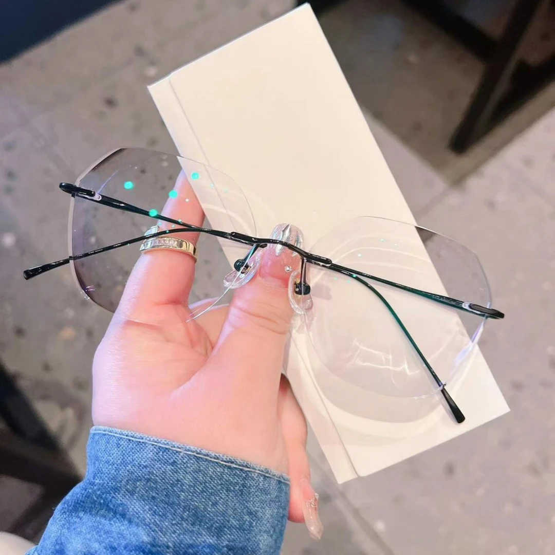 超轻纯钛切边无框眼镜近视男配度数无边框眼睛女防蓝光素颜显气质