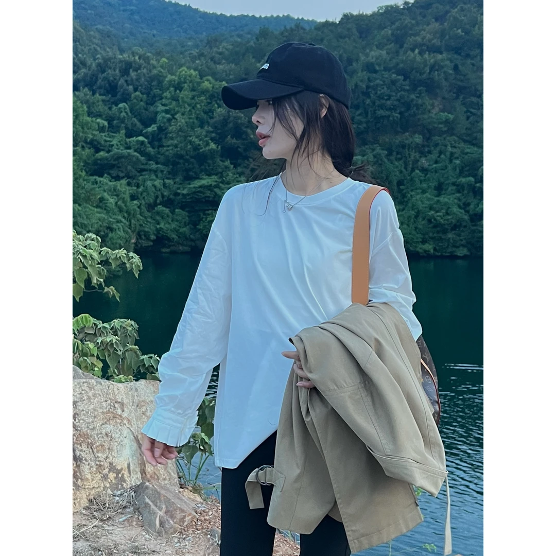 宿慕女士圆领打底上衣T恤8-5秋季新款经典拼接袖上衣19826