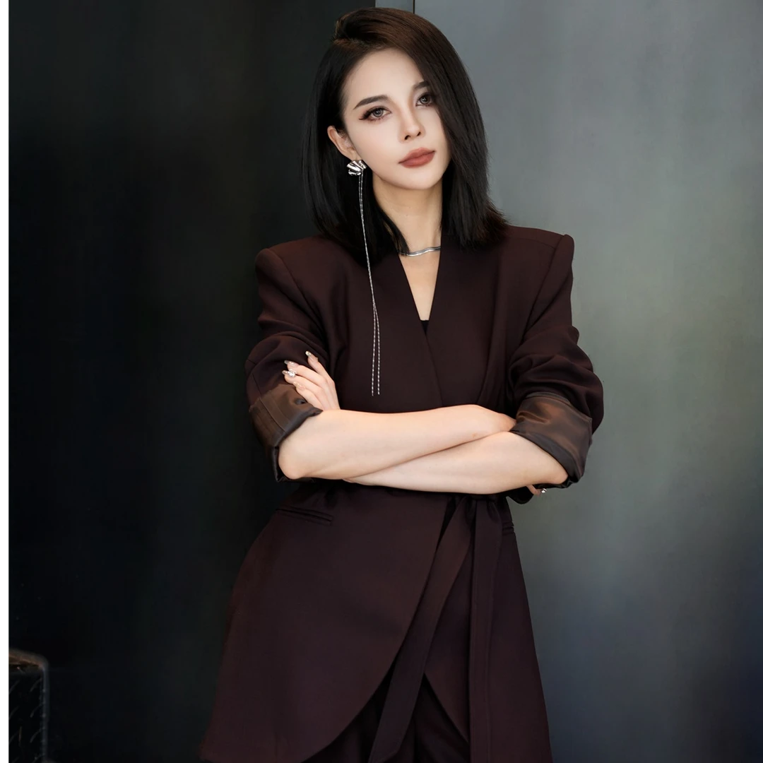 POPULARYW【晓风梓—西装】Z·R上品屋 气质极简垫肩绑带西装外套