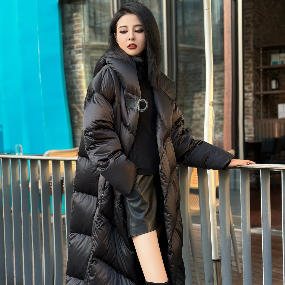 POPULARYW【紫萸山涧】Z.R上品屋 黑加仑一扣宽松保暖长款羽绒服