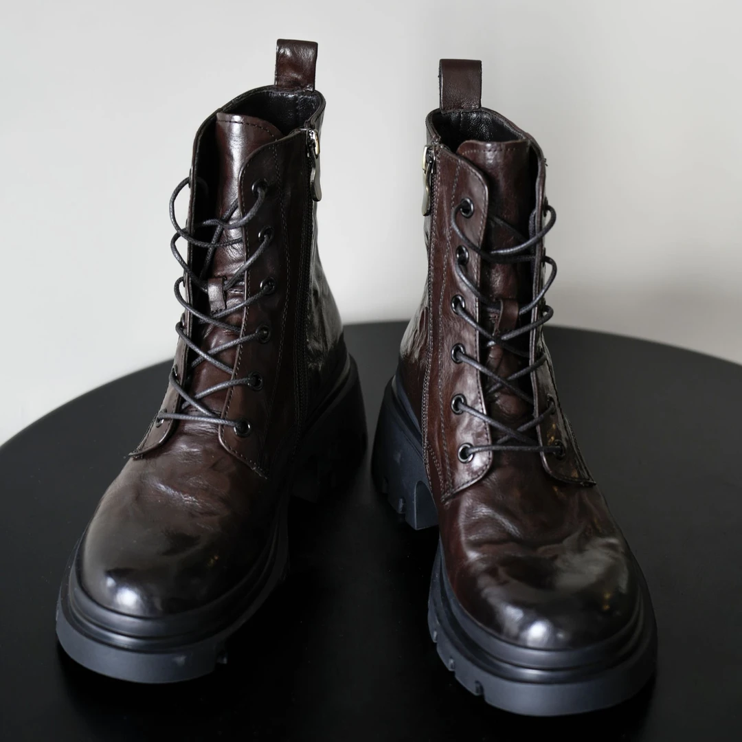 【椒褐】Z·R上品屋 复古抓皱胎牛皮侧拉链马丁靴