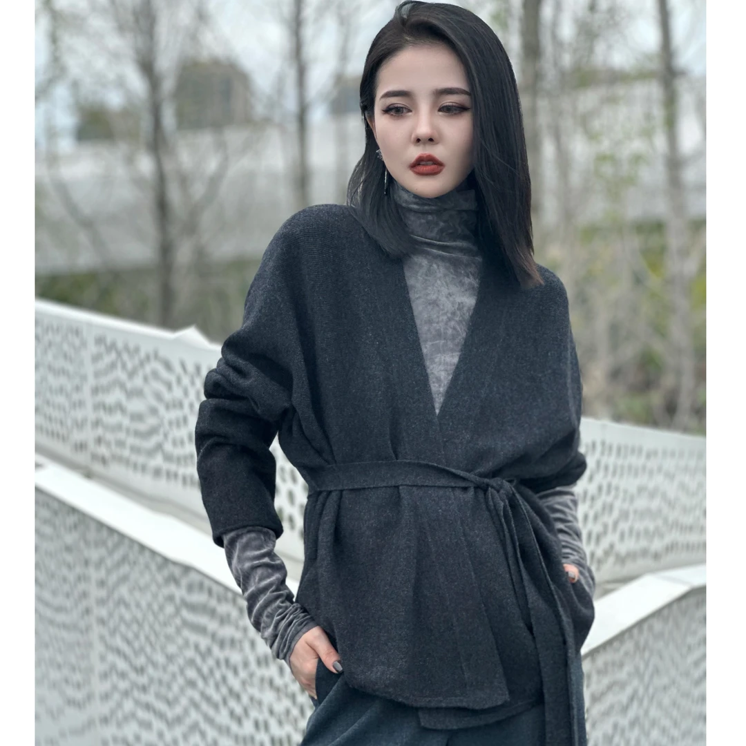 【骤雨初歇】Z.R上品屋 灰色系带羊毛羊绒针织开衫