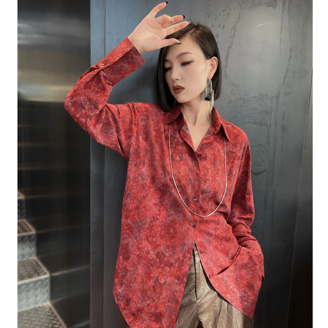 POPULARYW【镜花水月】Z.R上品屋 复古港风小众渲染宽松长袖衬衫