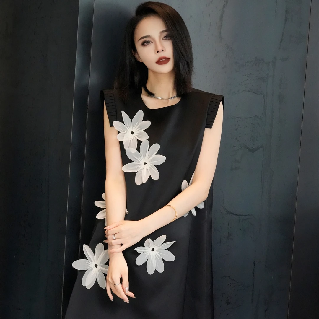 POPULARYW【晚安睡莲】Z·R上品屋 撞色立体花朵压褶连衣裙