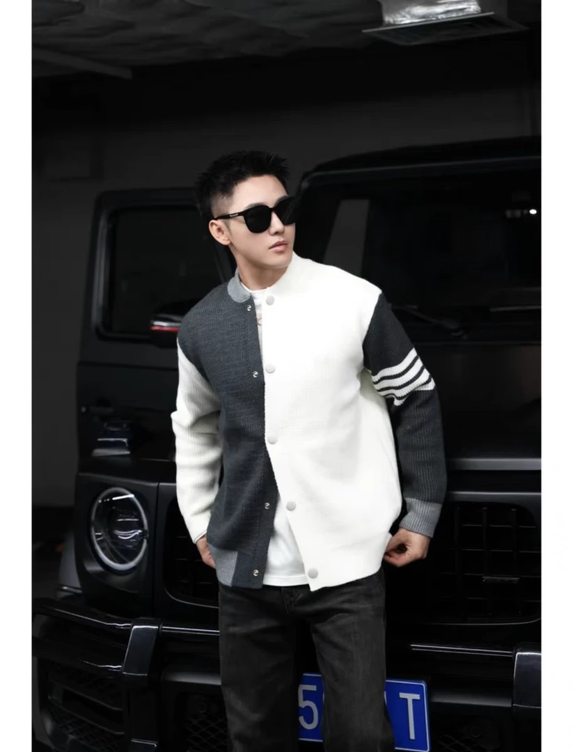 【拼色外套】老钱风外套冬季拼接开衫针织男女同款常规毛衣针织衫