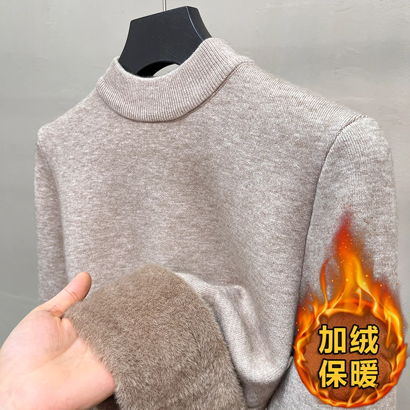 【一体水貂绒】秋冬保暖加绒加厚半高领针织打底衫经典男士百搭上衣