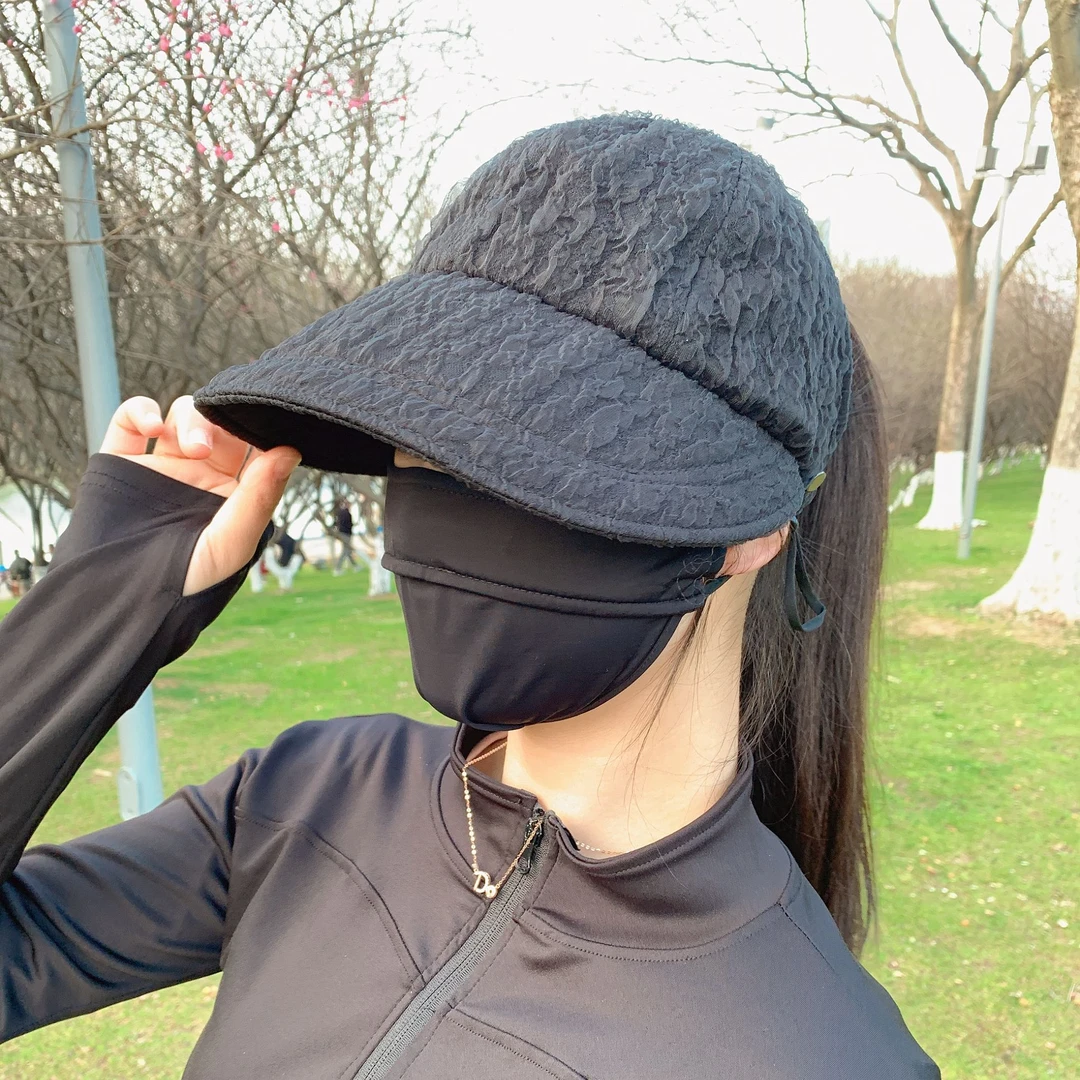 可挂口罩可扎马尾运动户外百搭夏季透气遮脸遮阳帽女生女士太阳帽
