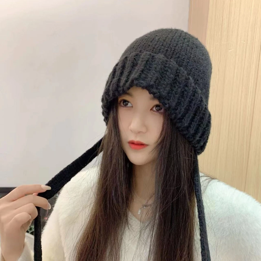 秋冬季毛线帽保暖舒适女生帽子女士纯色休闲百搭全包围护耳帽防寒