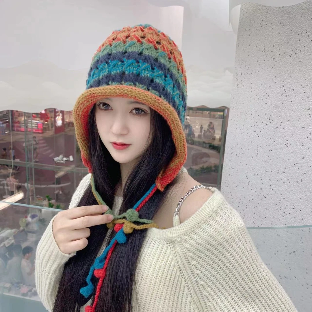 帽子针织时尚加绒加厚秋冬冬季网红百搭女士包头防风骑车冬天防寒