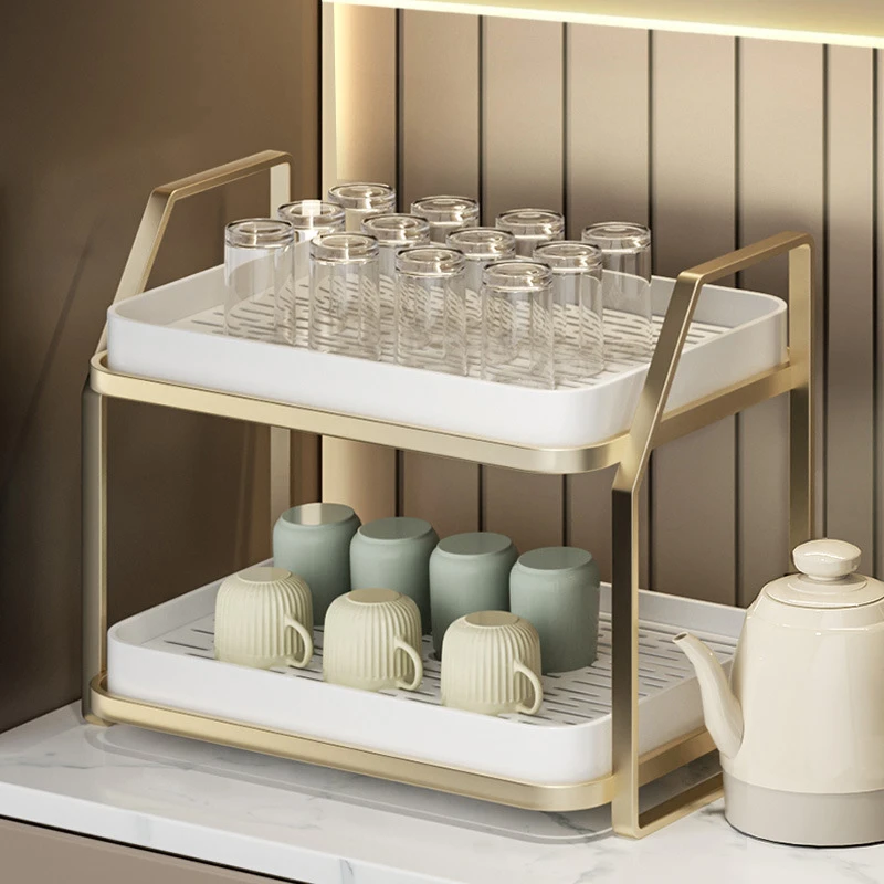 置物架双层家用极简家具桌面沥水咖啡杯茶杯茶具收纳架架子杯架子