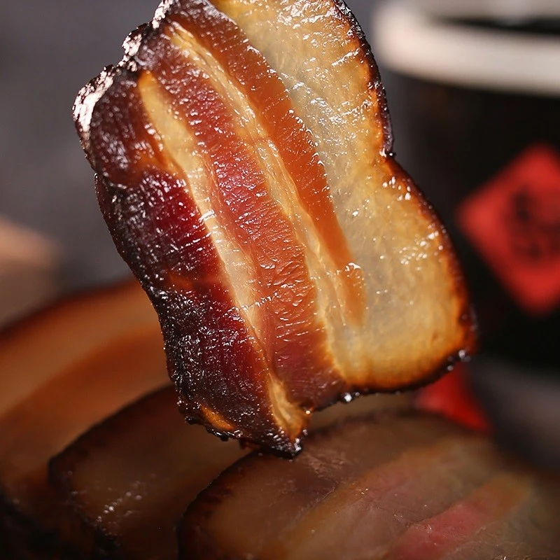 农家水晶透亮土猪腊肉柴火柏树枝烟熏腊肉四川熟食土猪五花老腊肉