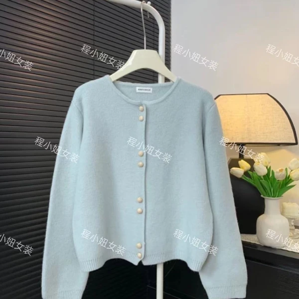 （青青定制）加厚双琉璃纽扣纯色软糯宽松针织开衫显瘦洋气休闲6665