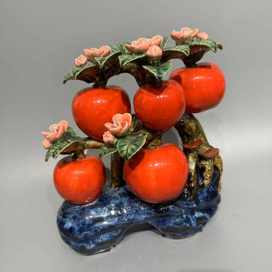 六六大顺苹果树——石湾纯手工陶瓷玄关家居摆件客厅工艺品创意