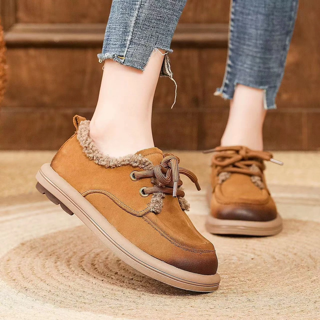 196a3327冬季豆豆鞋软底百搭加绒防滑厚底平底保暖韩版毛毛鞋