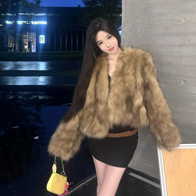 【娇奢千金】定染双色晕染毛毛外套冬季新款轻奢风大衣防寒保暖上衣